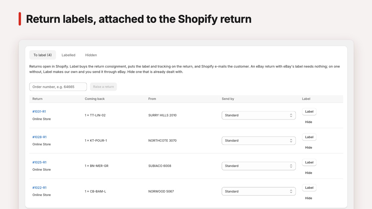 EZOZ returns: open returns ready for an Australia Post return label